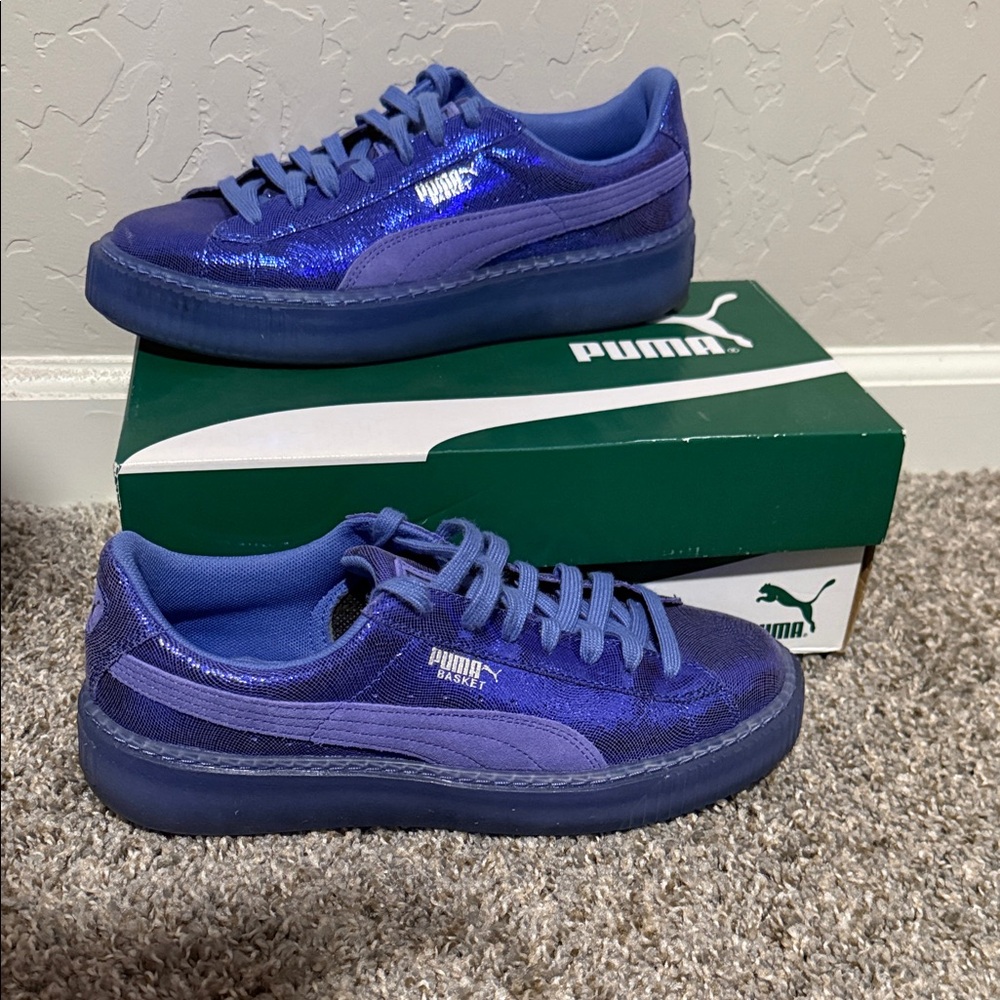 Puma Shimmering Baja Blue basket platform Sneakers size 9